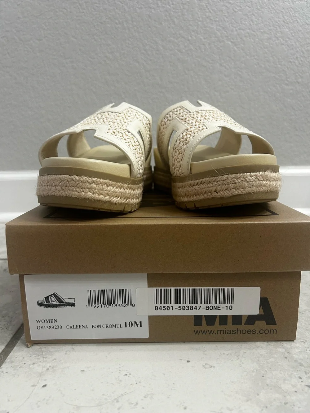 MIA Cream Woven Raffia Espadrille H Band Platform Slide